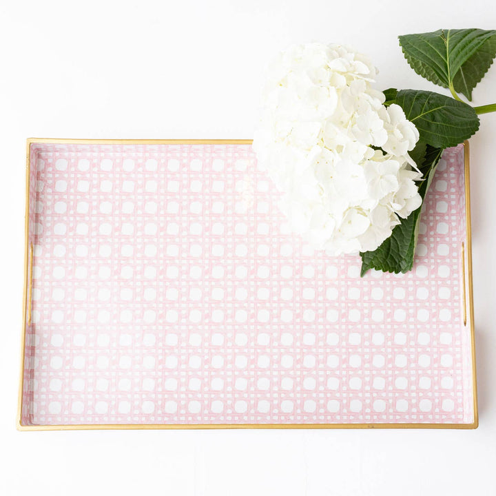 Pink Cane Rectangular Tray-Trays-LNH Edit