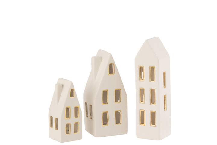 LED White/gold house set of 3