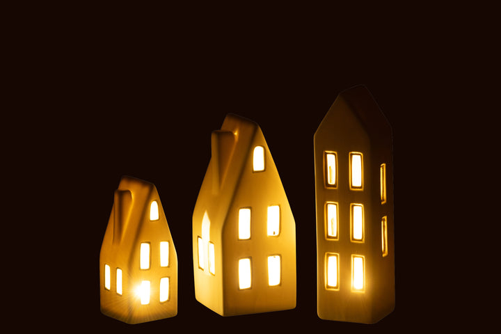 LED White/gold house set of 3