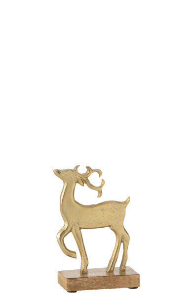 Small Golden reindeer with wooden base