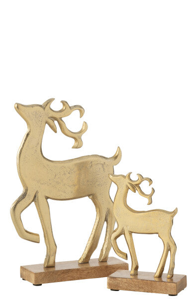 Medium Golden reindeer with wooden base