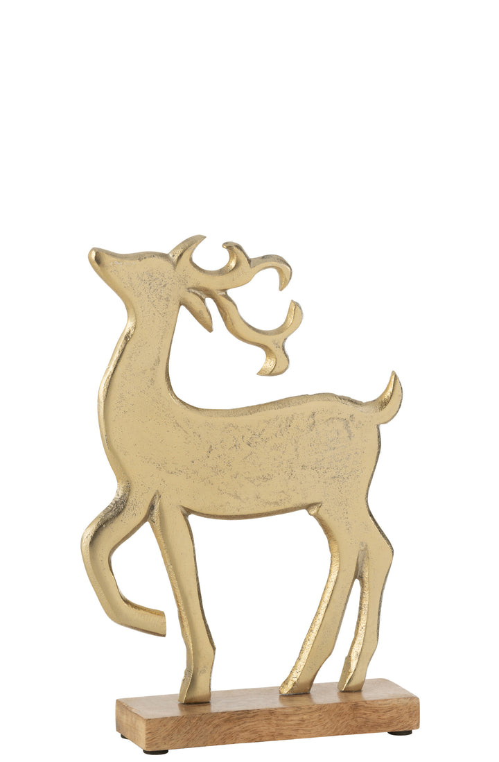 Medium Golden reindeer with wooden base