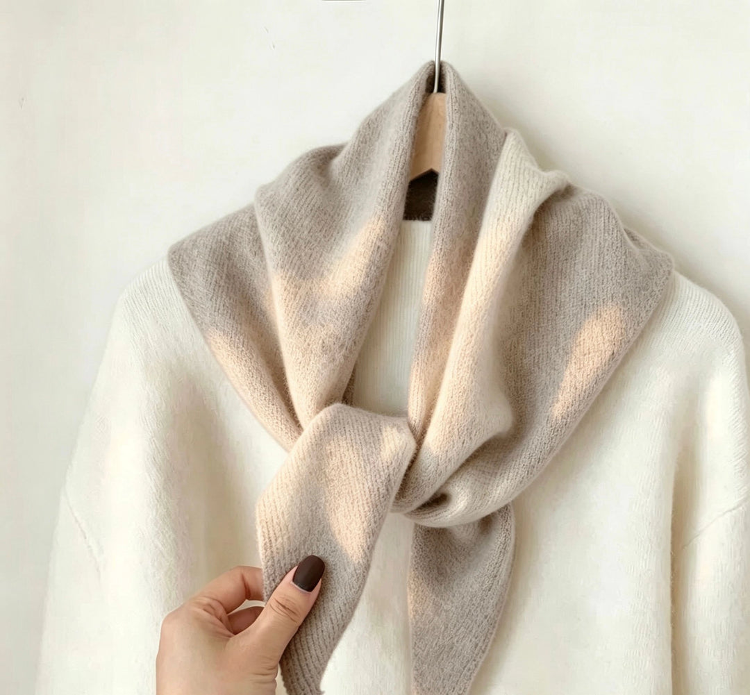 Small Beige Plain Triangular Scarf