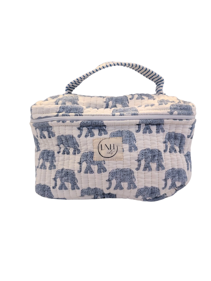 Blue Elephant Cosmetic Bag- Large Top Zipper-Wash Bags-LNH Edit