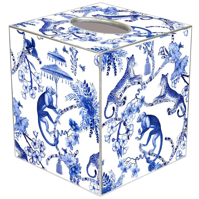 Chic Monkey Toile Blue Tissue Box Cover-Tissue Boxes-LNH Edit