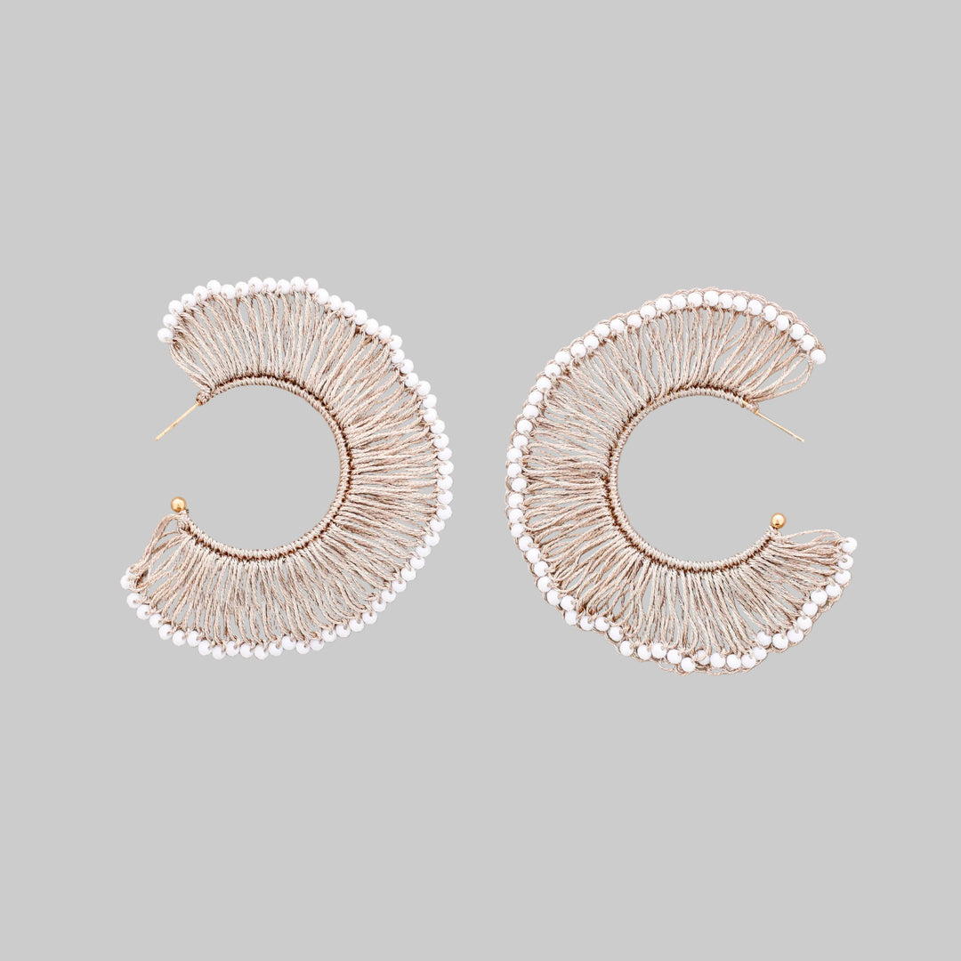Faceted Crystal Woven Thread Hoop Earrings: Gold