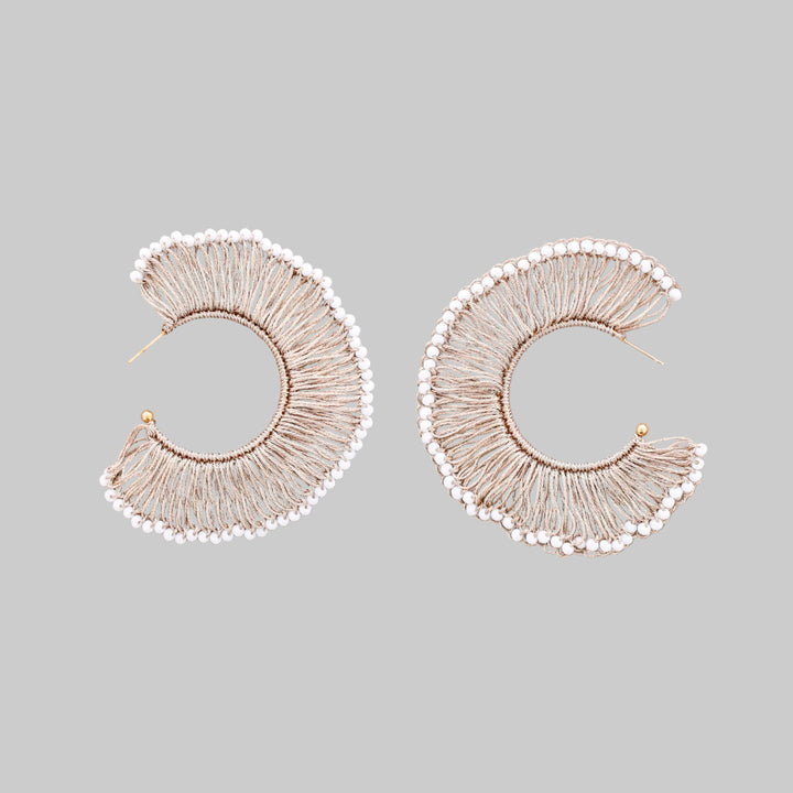 Faceted Crystal Woven Thread Hoop Earrings: Gold