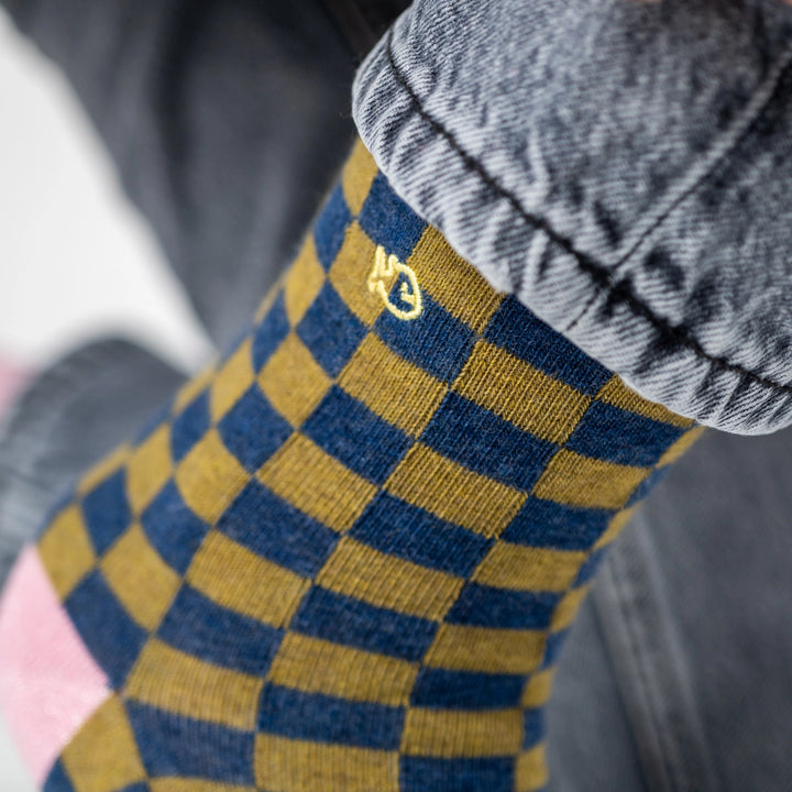Plaid Socks - Khaki and Blue