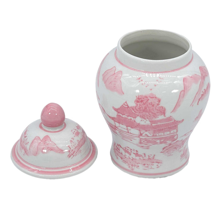 Small Chinoiserie Pink Ceramic Ginger Jar-Ginger Jars-LNH Edit