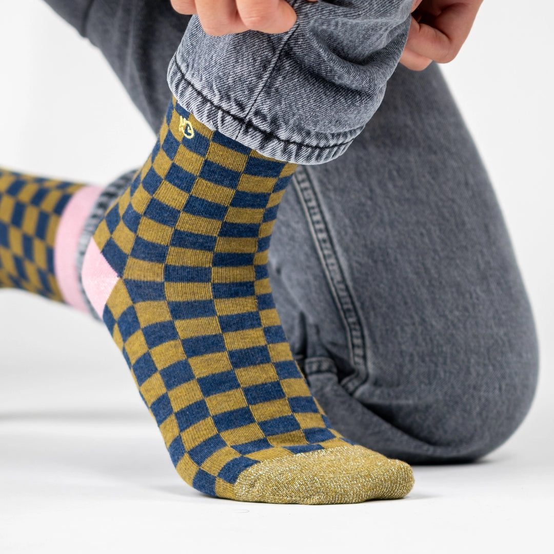 Plaid Socks - Khaki and Blue