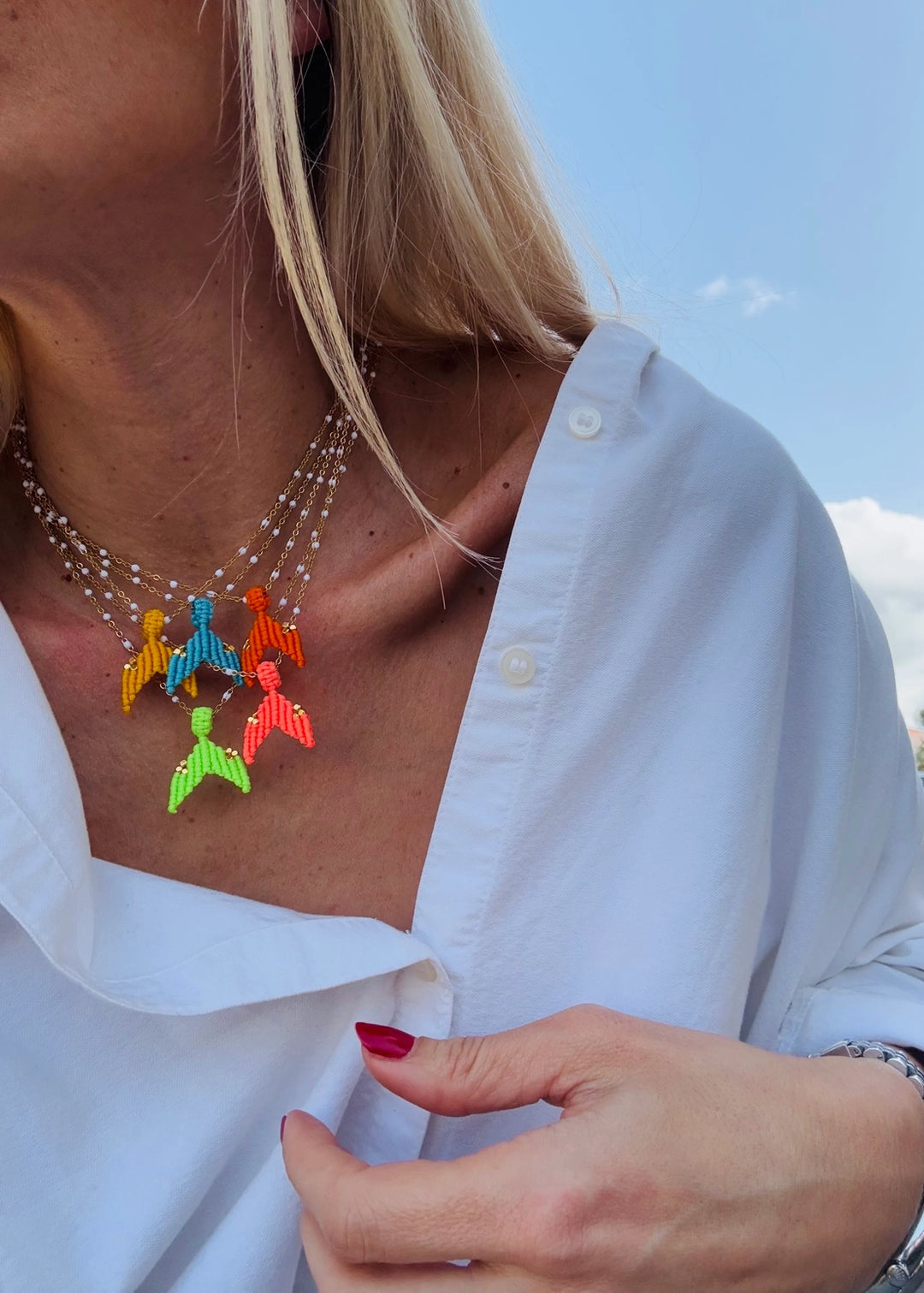 Summer Necklace with Delicate Chain and yellow Mermaid Tail-necklace-LNH Edit