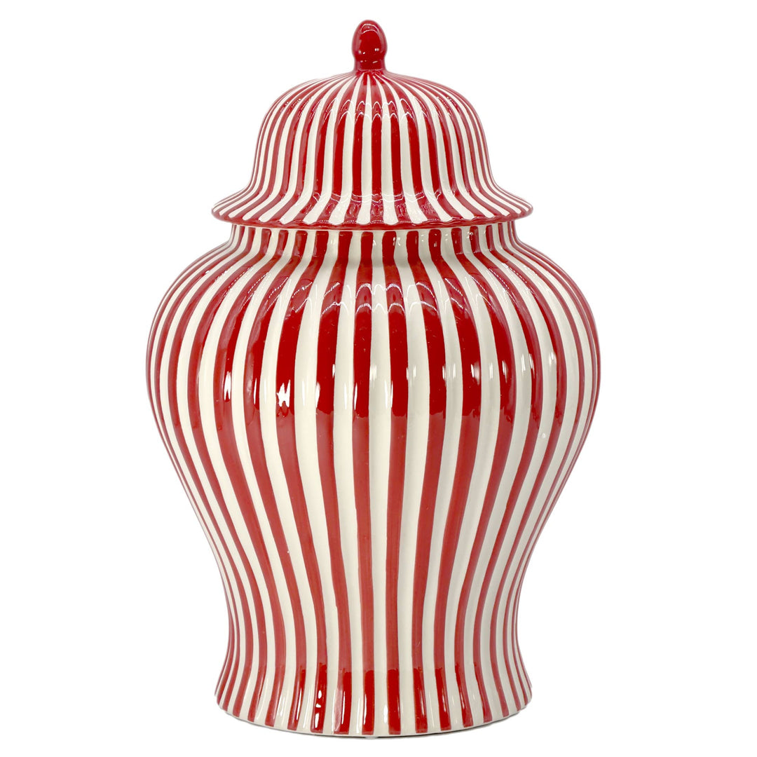 XL Red Striped Ceramic Ginger Jar-Ginger Jars-LNH Edit