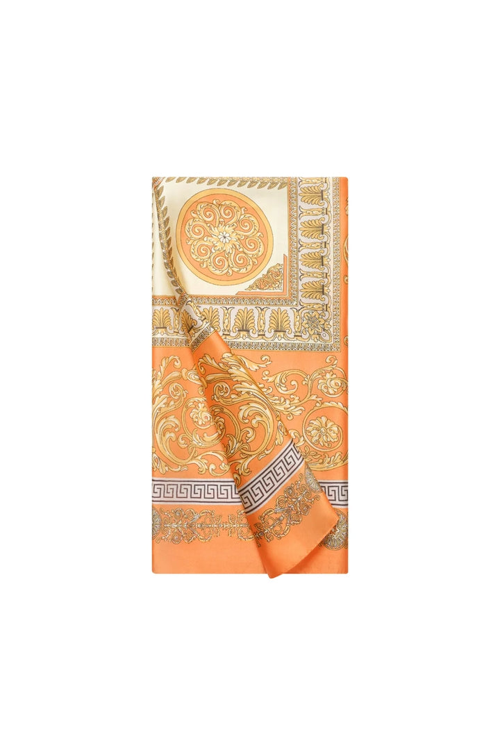 Silk-touch Orange  patterned scarf