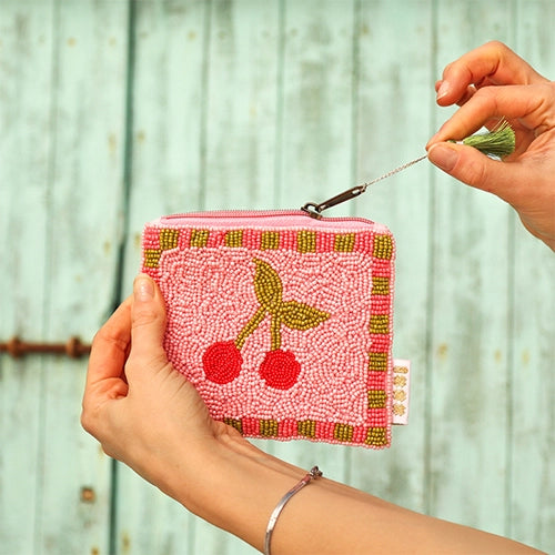 Cherry Beaded Pouch