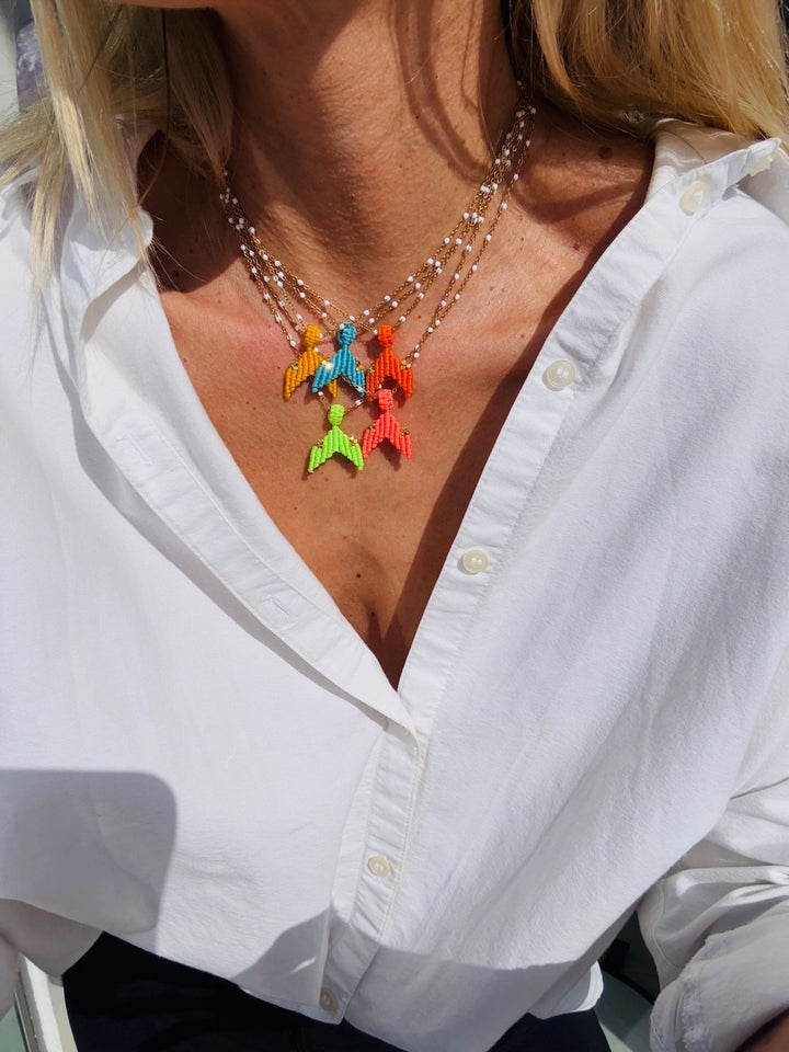Summer Necklace with Delicate Chain and yellow Mermaid Tail-necklace-LNH Edit
