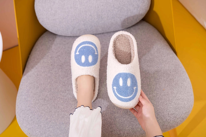 Happy Face Fluffy Slipper Blue-slippers-LNH Edit