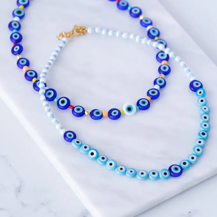 Baby Blue/ White Evil Eye Necklace