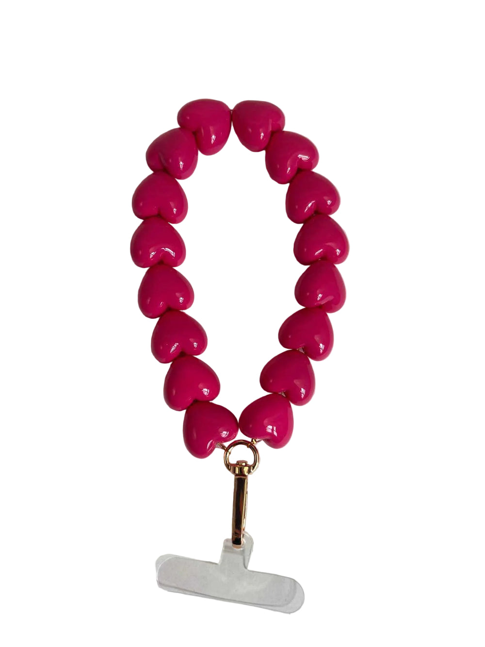Pink heart-shaped beaded keychain with a gold clasp on a white background