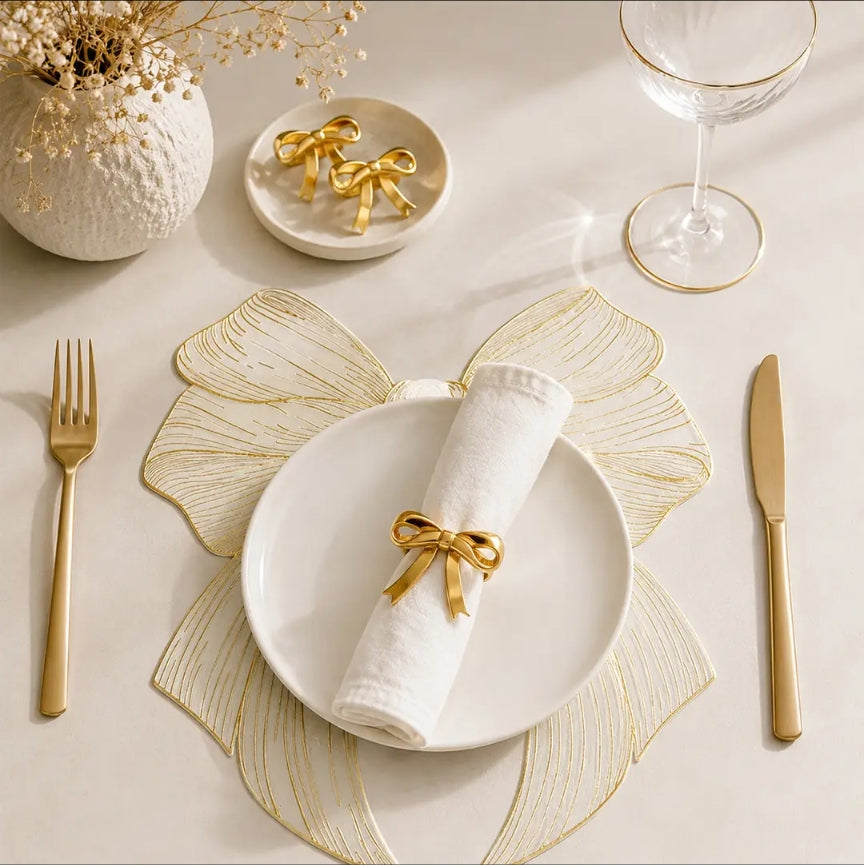 Gold Bow Napkin Rings - Set of 4