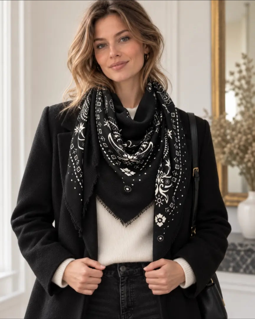 pre order Large black Paisley Star Scarf-scarf-LNH Edit