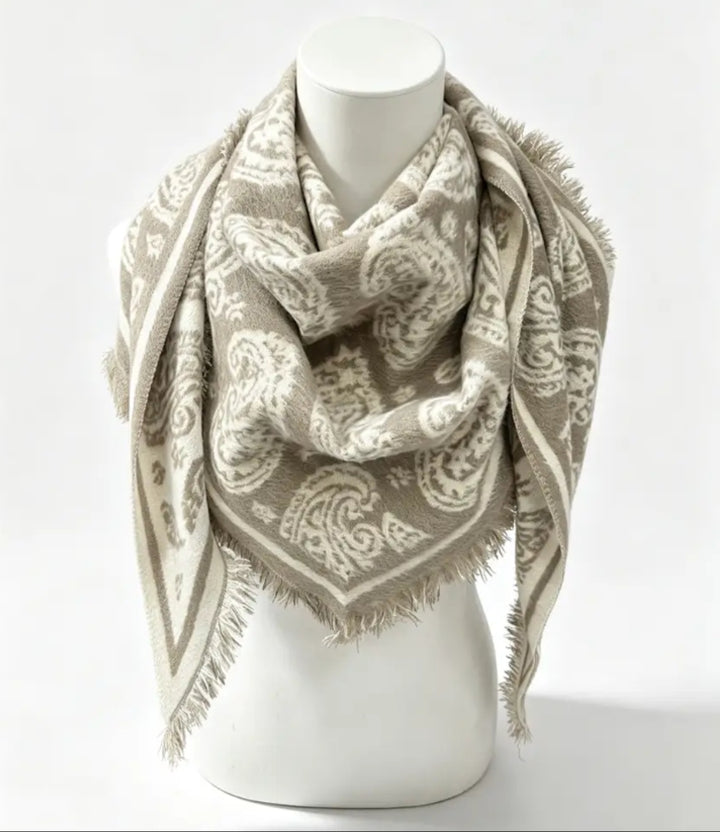 Pre Order Large Triangle Paisley print Beige Scarf