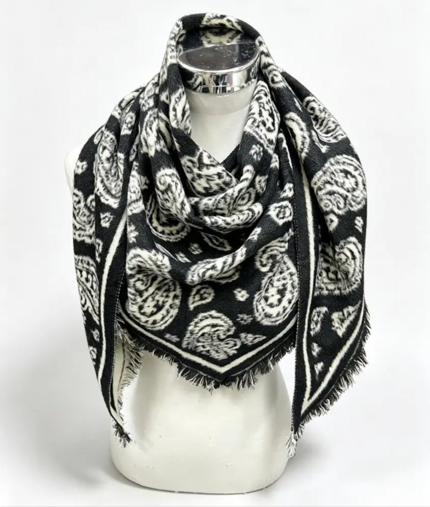 Pre Order Large Triangle Paisley print Black Scarf-scarf-LNH Edit