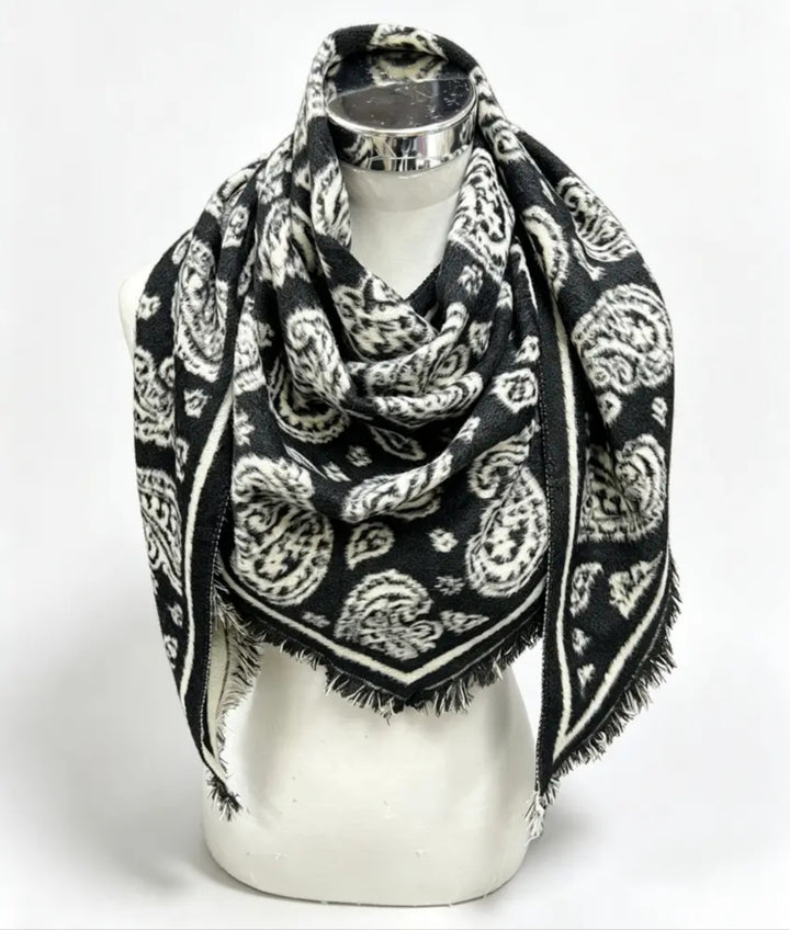 Pre Order Large Triangle Paisley print Black Scarf-scarf-LNH Edit