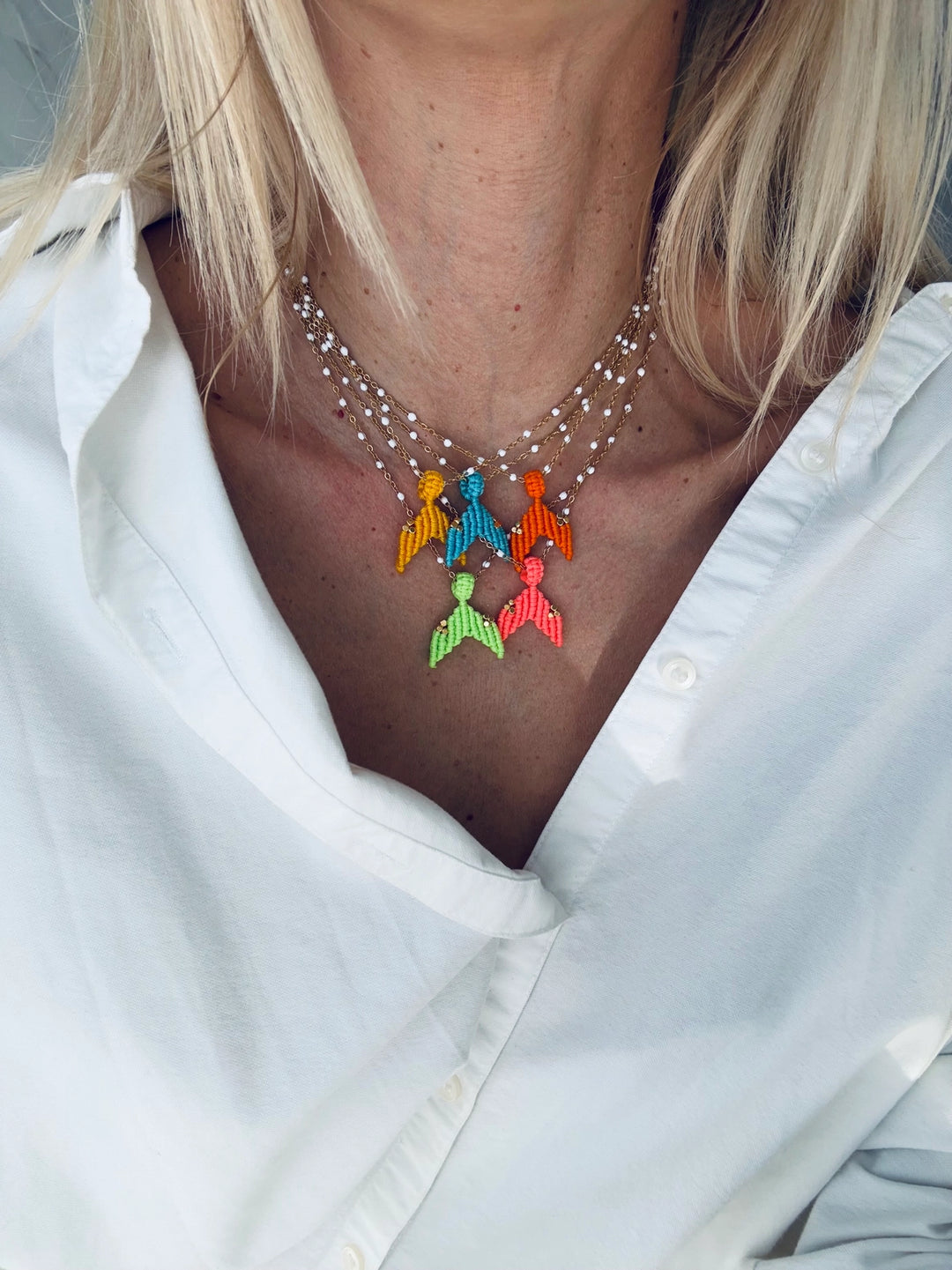 Summer Necklace with Delicate Chain and yellow Mermaid Tail-necklace-LNH Edit