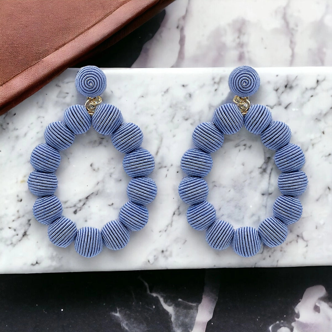 Cotton Woven Ball Oval Earrings - French Lilac