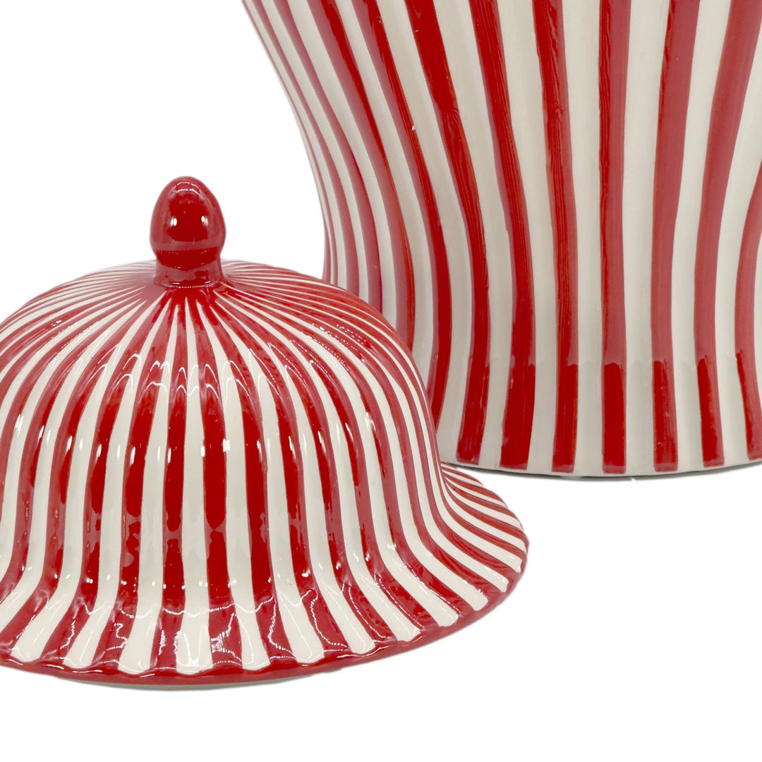 XL Red Striped Ceramic Ginger Jar-Ginger Jars-LNH Edit