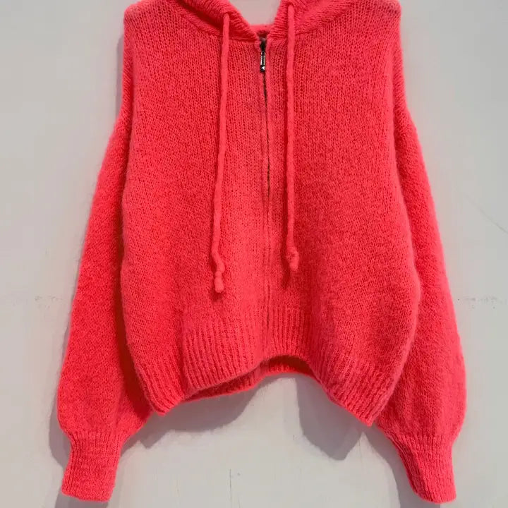 Kid Mohair Hooded Cardigan – Coral