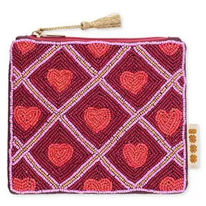 Dark Trellis Heart Beaded Pouch