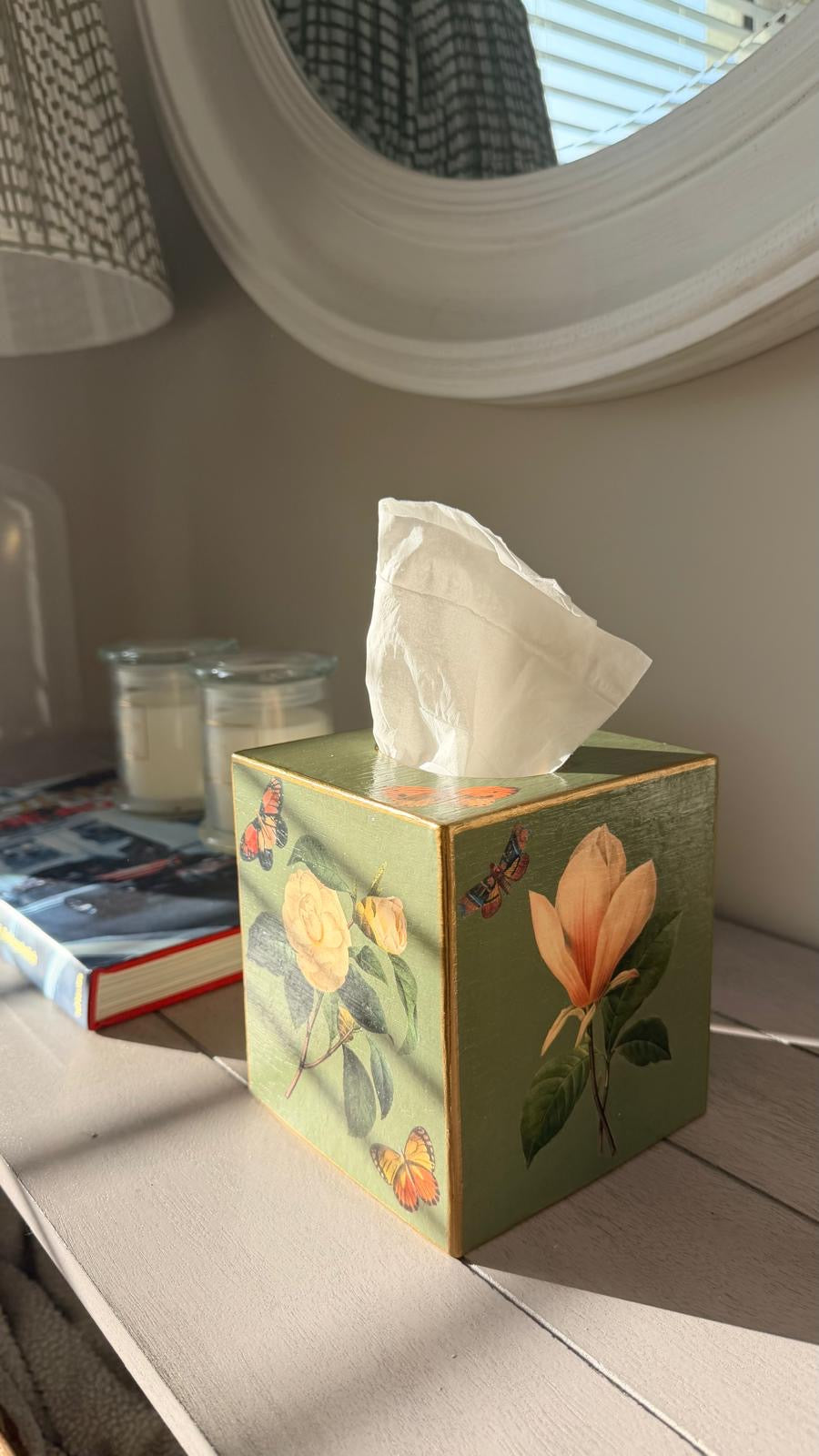 Sage Floral Tissue Box Cover