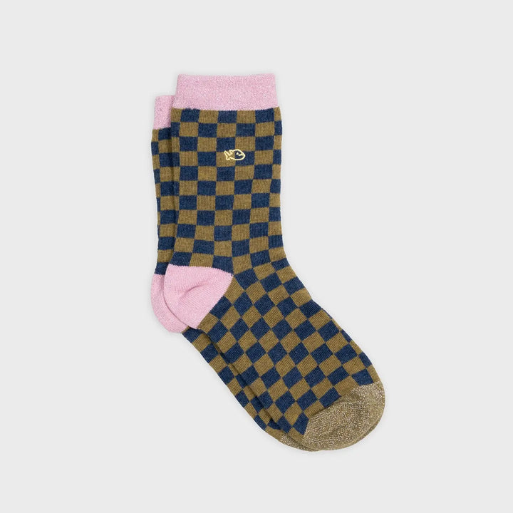 Plaid Socks - Khaki and Blue