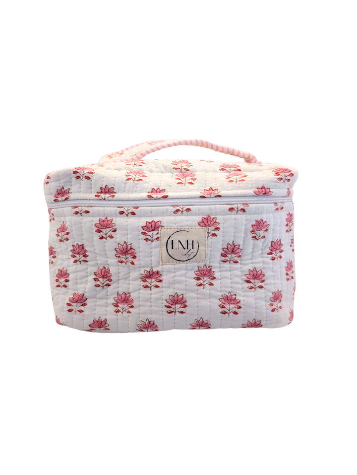 Clover Pink Cosmetic Bag- Large Top Zipper-Wash Bags-LNH Edit