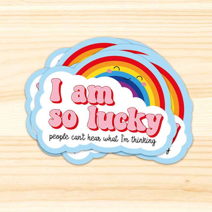 Sticker I am so lucky rainbow and clouds