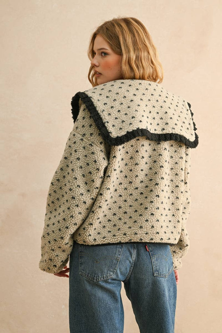 Stone and Black Sherpa Jacket with Collar