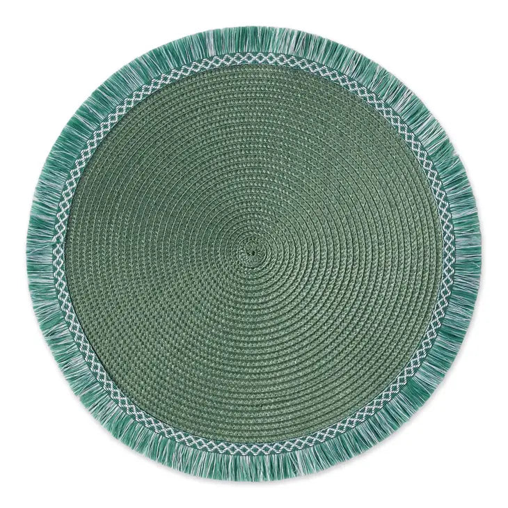 Monstera Green Round Fringed Placemats-Placemats-LNH Edit