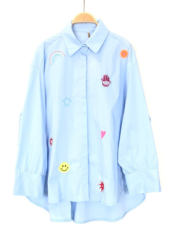 Blue embroidered cotton shirt