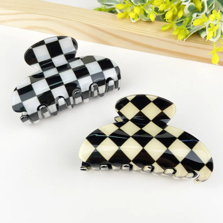 Black / White Checkerboard Retro Hair Clip