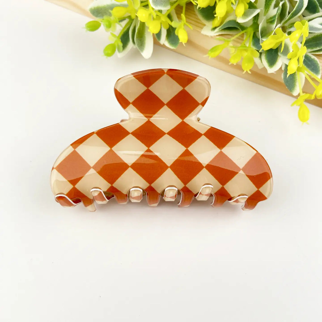 Orange Checkerboard Retro Hair Clip