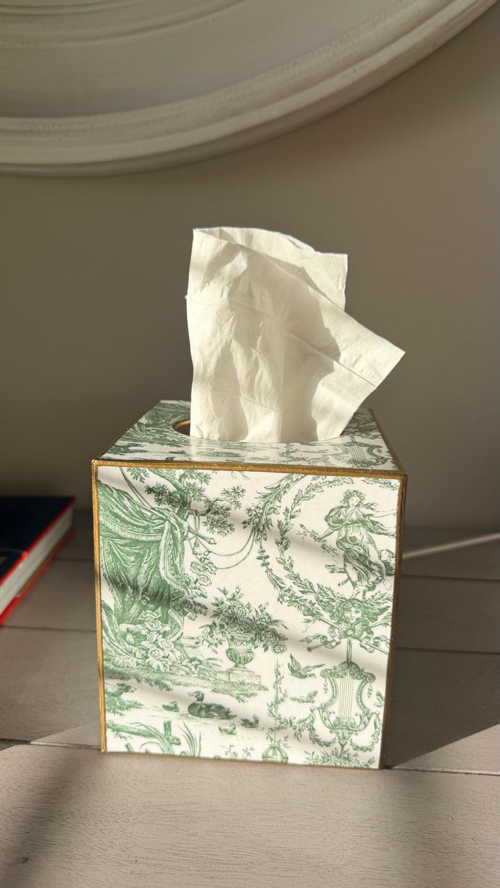 Sage Toile Tissue Box Cover-Tissue Boxes-LNH Edit