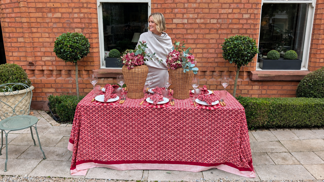 Ikat Red Rectangle Tablecloth
