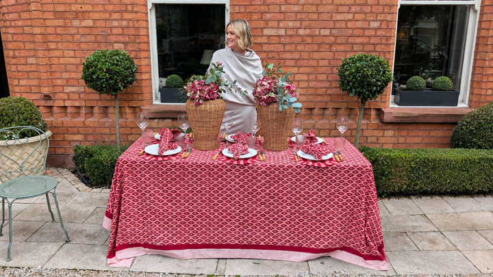 Ikat Red Rectangle Tablecloth