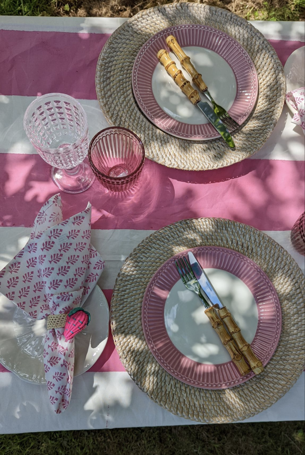 Wide Stripe Pink Tablecloth