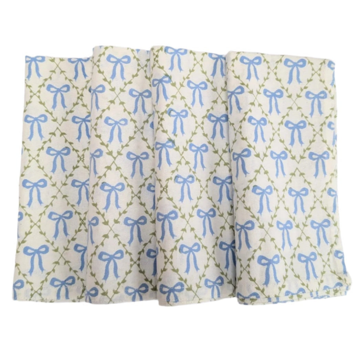 Elizabeth Bow Blue Napkin, Set of 4-Napkins-LNH Edit