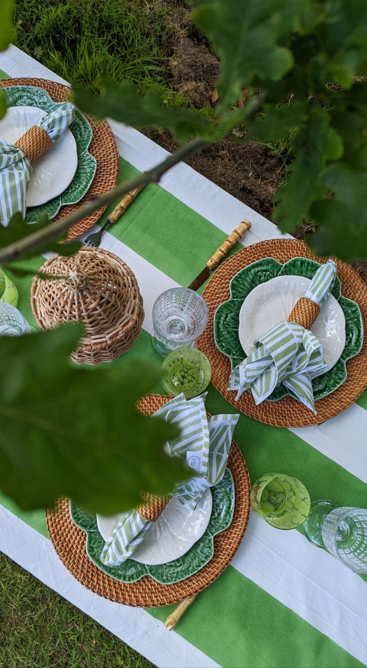 Wide Stripe Green Tablecloth