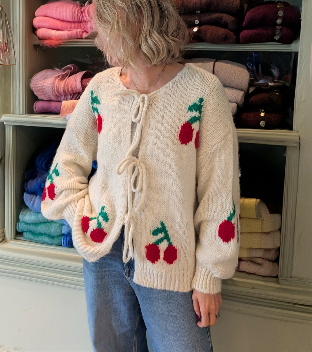 Tie Front Cherry Cardigan