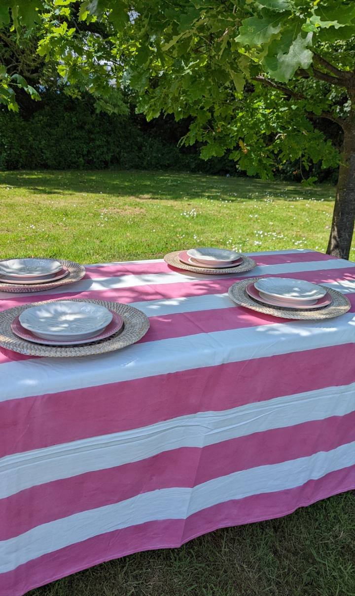 Wide Stripe Pink Tablecloth