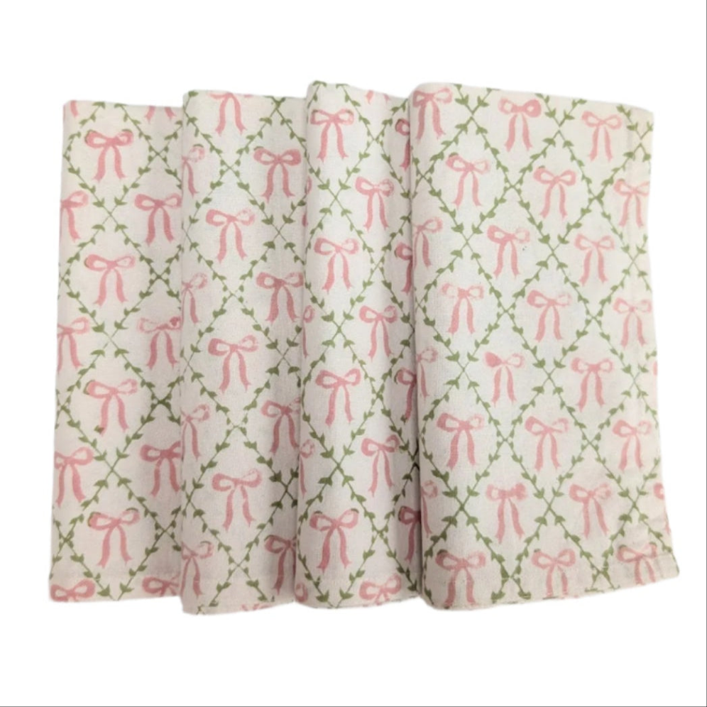 Elizabeth Bow Pink Napkin, Set of 4-Napkins-LNH Edit